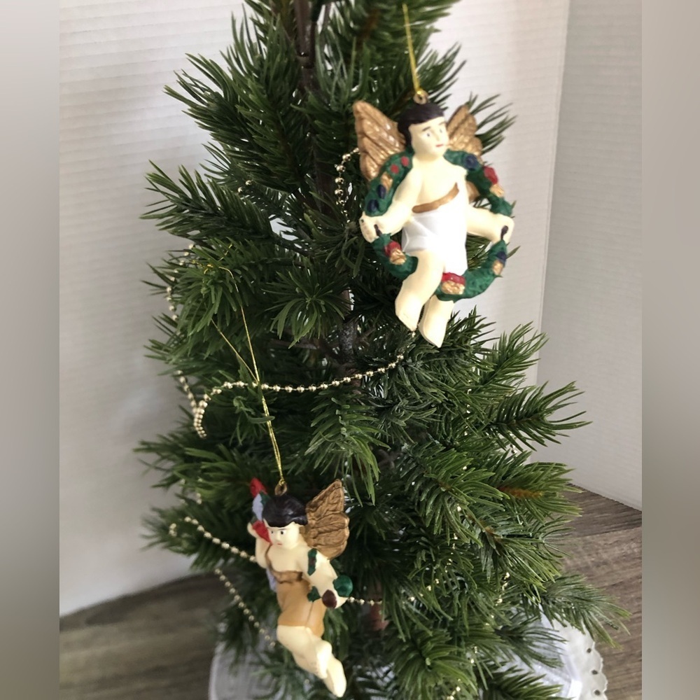 Vtg Blow Mold Style Cherub Ornaments